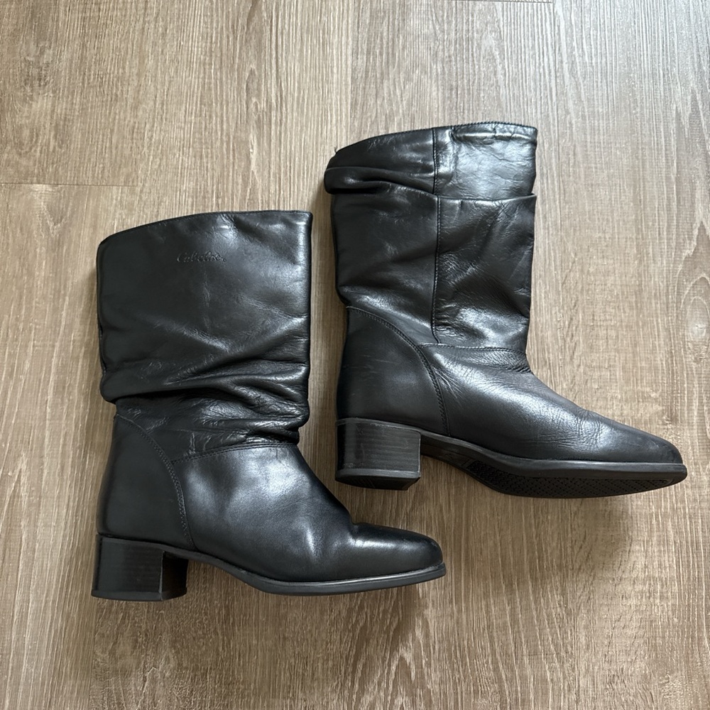 Cabela’s Shirred Block Heel Mid Calf Wide Black Boots Made In Canada Size 7